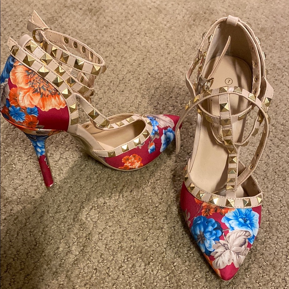 Floral Studded Women's Heels